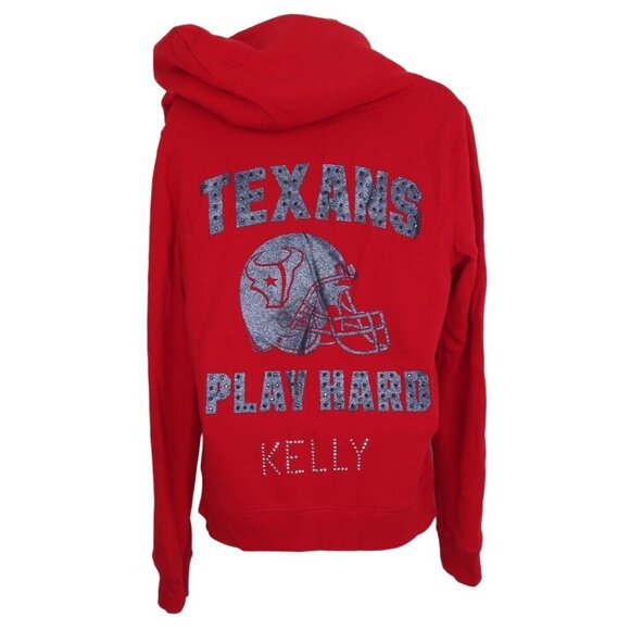 PINK Victorias Secret Medium Houston Texans Zip Hoodie Rhinestone Glitter NFL - Picture 1 of 8